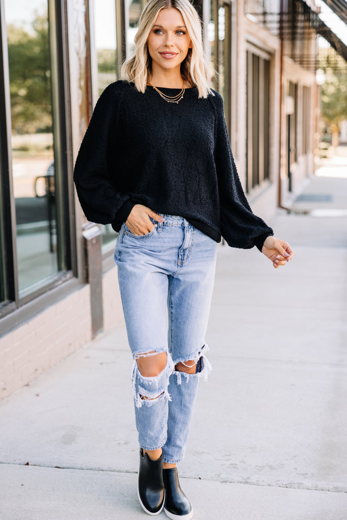 Versatile Black Textured Sweater - Trendy Women's Sweaters – Shop the Mint