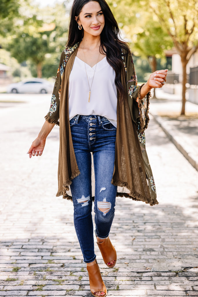 What A Beautiful Day Olive Green Floral Kimono - Fall Layers – Shop the ...