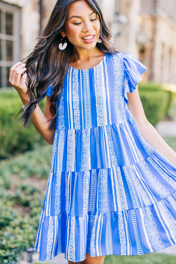 Just A Feeling Royal Blue Aztec Striped Dress