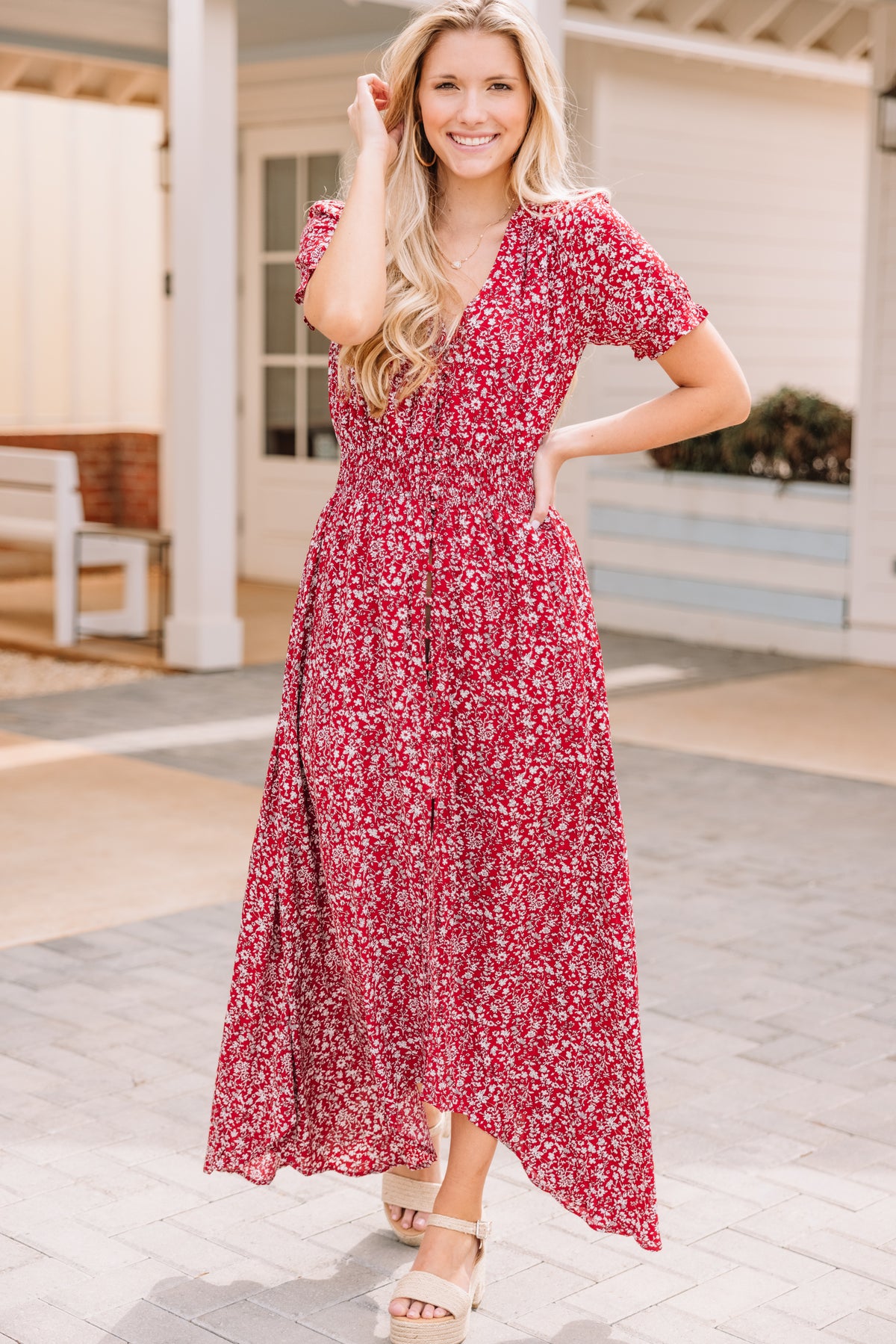 Classic Sweet Red Floral Maxi Dress - Smocked – Shop the Mint