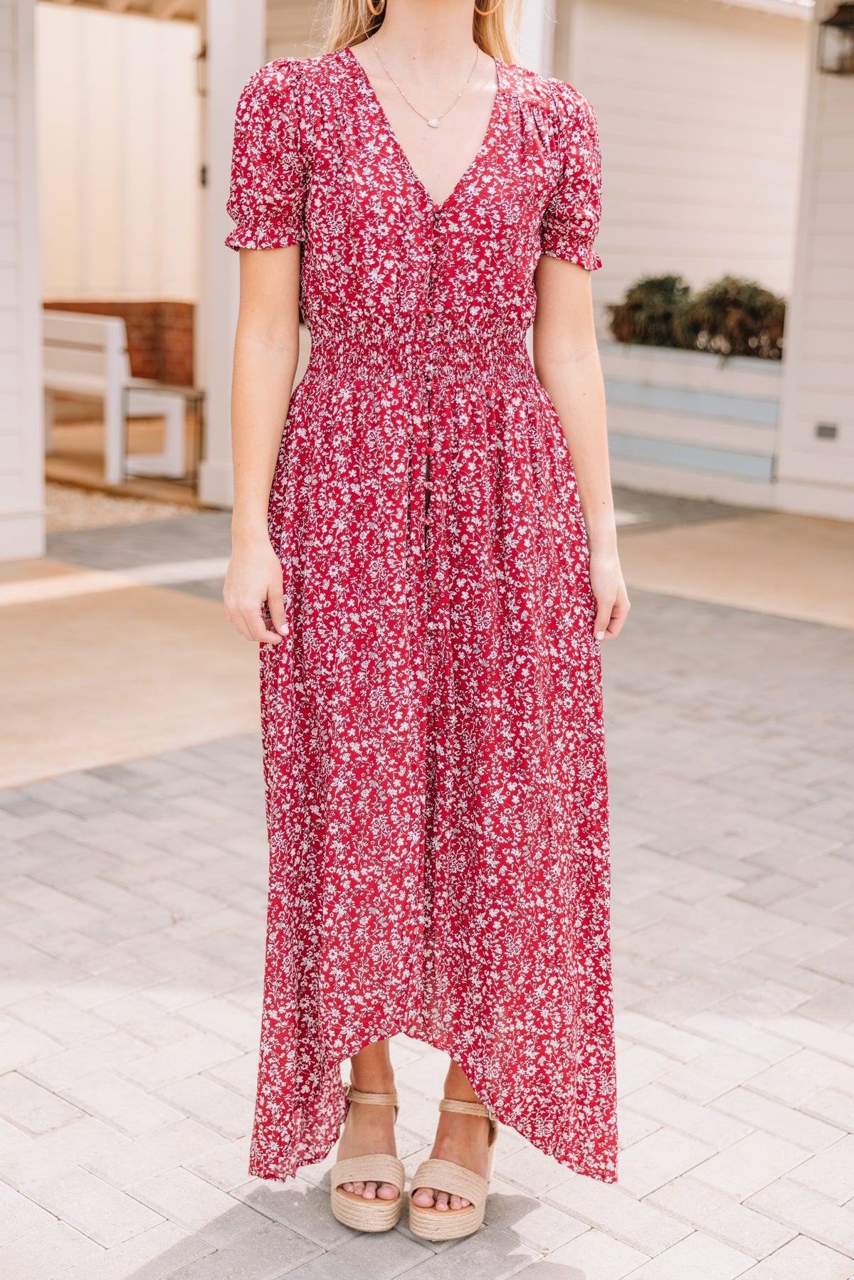 Classic Sweet Red Floral Maxi Dress - Smocked – Shop the Mint