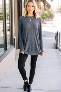 gray ribbed tunic