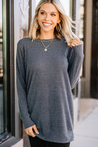 gray ribbed tunic