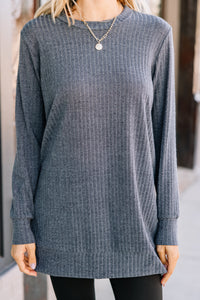 gray ribbed tunic