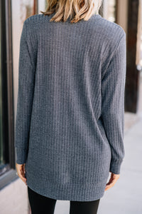 gray ribbed tunic