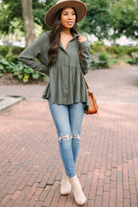 Call On Me Army Green Linen Top