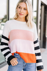 Where To Go Peach Pink Multi Striped Sweater