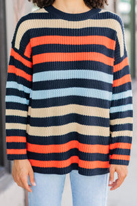 Go The Distance Navy Blue Striped Sweater