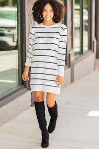 Answer The Call White Striped Sweater Dress
