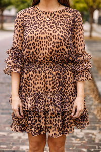Search For Fun Brown Leopard Ruffled Dress