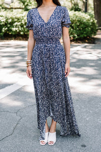 What A Doll Navy Blue Floral Maxi Dress