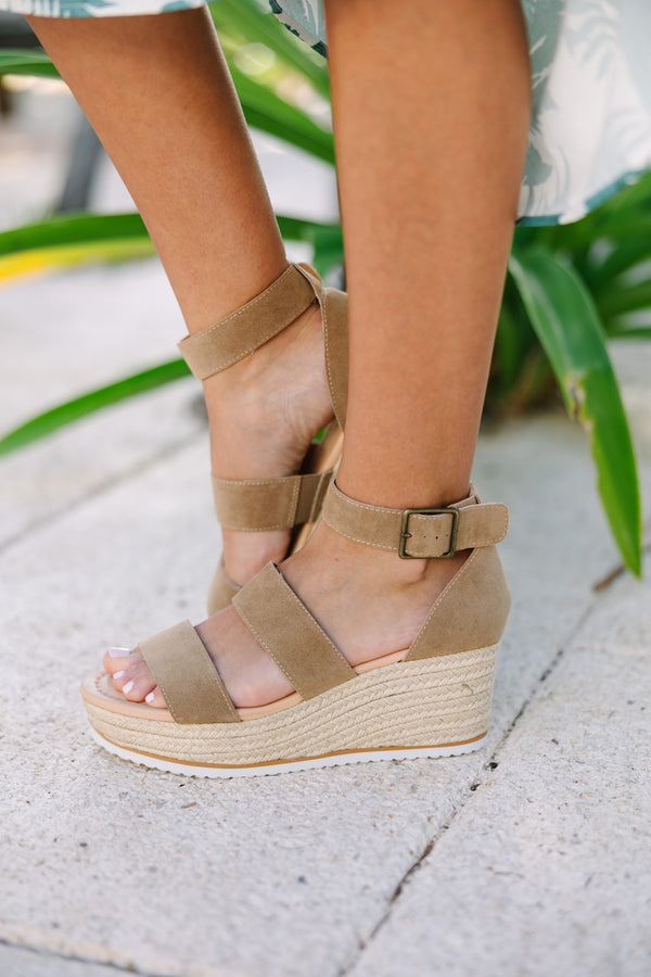 These Are The Days Khaki Brown Wedges