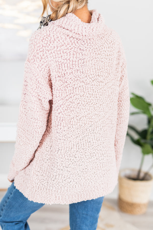 fall, sweater, fall sweater, popcorn sweater, popcorn fabric, trendy, cozy, mock neckline, winter, long sleeves, winter sweater, generous stretch, pink, pink sweater