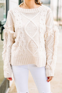 All Or Nothing Cream White Fringe Sweater