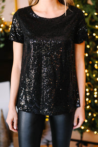 Shiny Simple Black Sequin Top - Short Sleeve Party Top – Shop the Mint