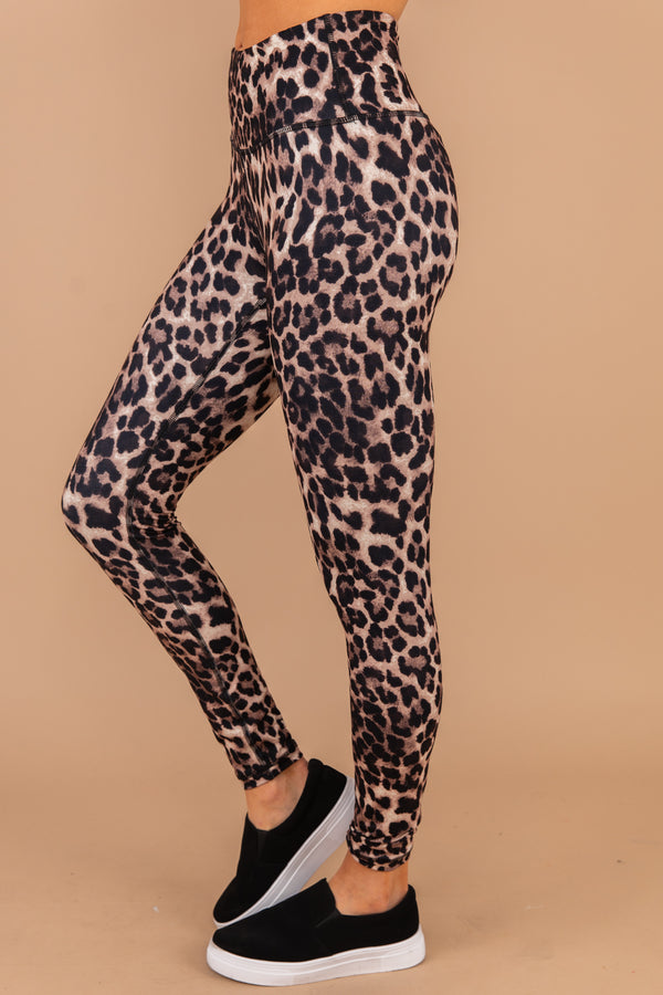 brown leopard leggings, leopard print, leggings, waistband, bold, workout, casual