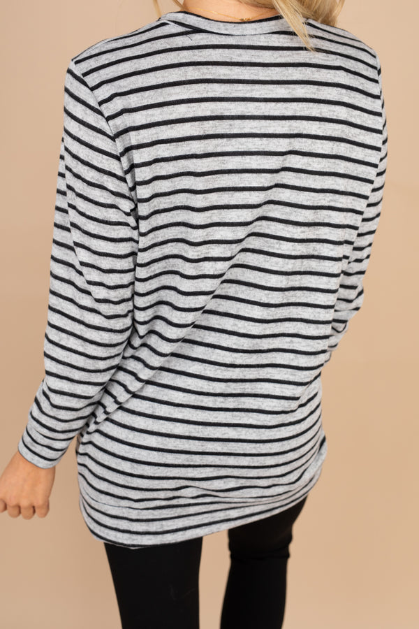 tunic, striped tunic, black, round neckline, long sleeves, striped print, comfy, casual 