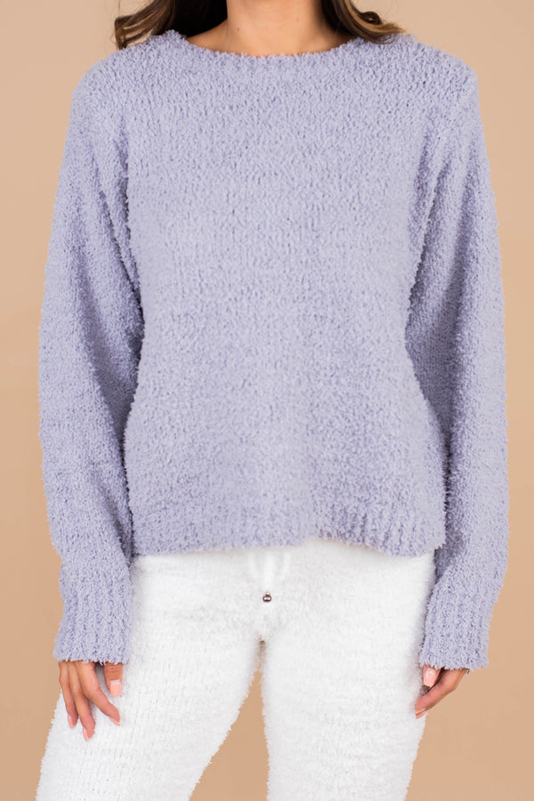 pullover, soft, fuzzy fabric, long sleeves, round neckline, solid coloring, set, powder blue