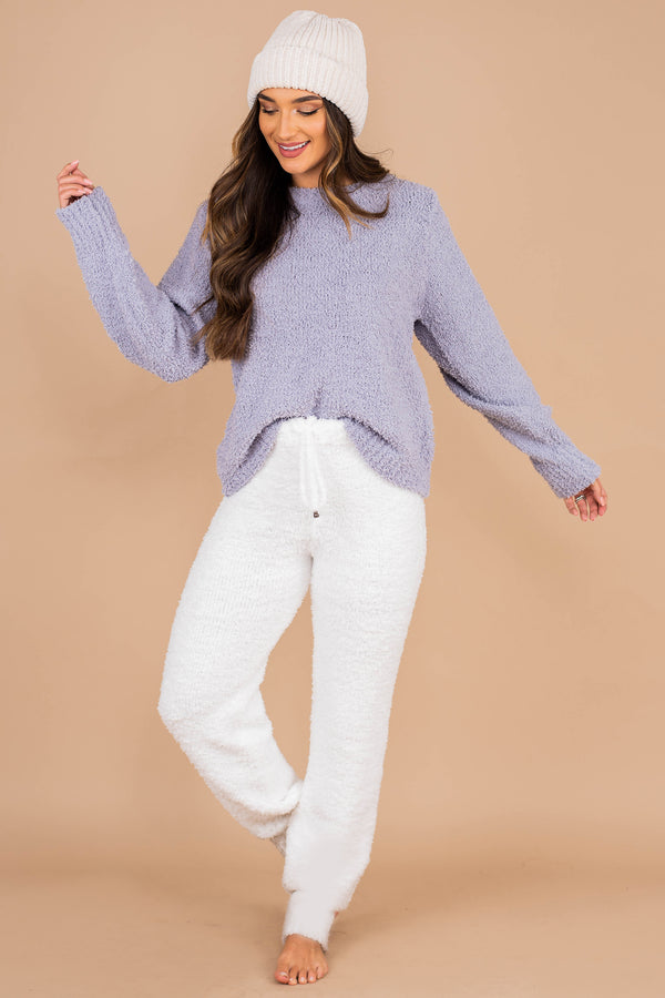 pullover, soft, fuzzy fabric, long sleeves, round neckline, solid coloring, set, powder blue