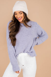 pullover, soft, fuzzy fabric, long sleeves, round neckline, solid coloring, set, powder blue