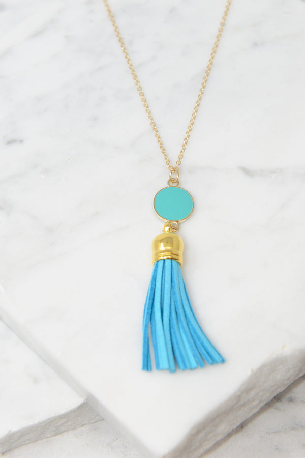 Give It To You Aqua Blue Tassel Necklace
