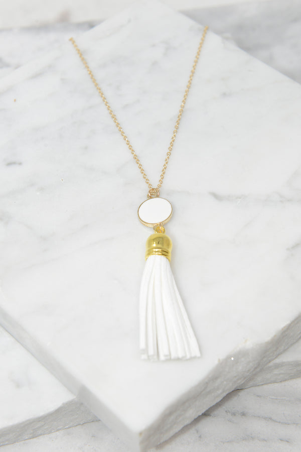 Give It To You White Tassel Necklace