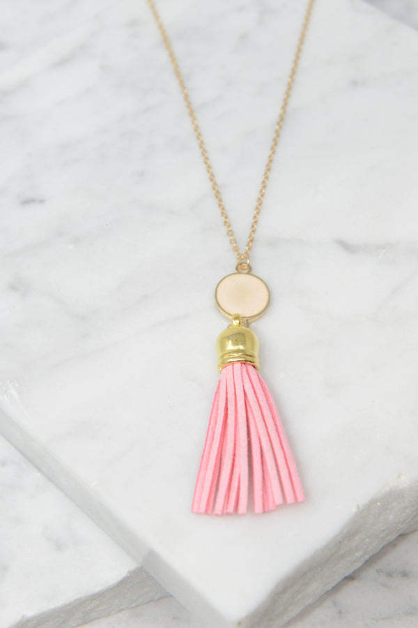 Give It To You Pink Tassel Necklace