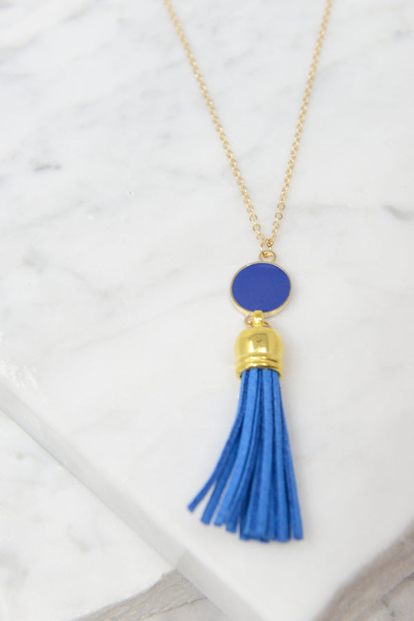 Give It To You Navy Blue Tassel Necklace