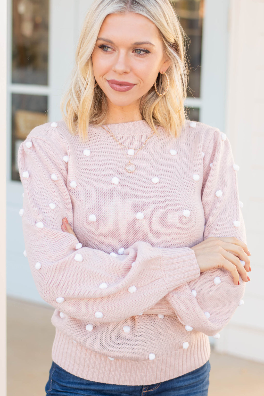 Pink pom pom clearance sweater