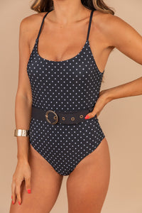 black one piece swimsuit, swimsuit, one piece, black, belted waist, straps, tailored fit, chic, flattering