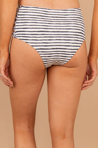 strappy sides, black, white, stripes, bikini bottoms