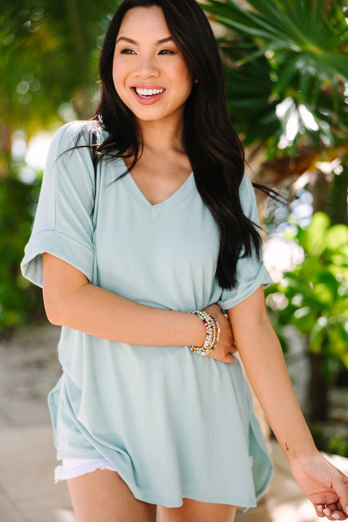 v neck dress t shirt Make Your Life Easy Light Green V-neck Top, Medium - The Mint Julep Boutique