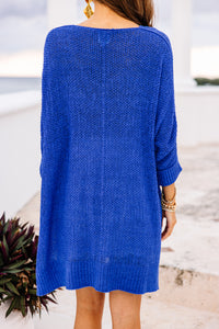 blue loose knit sweater