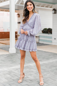 Just For Fun Lilac Gray Ditsy Floral Dress