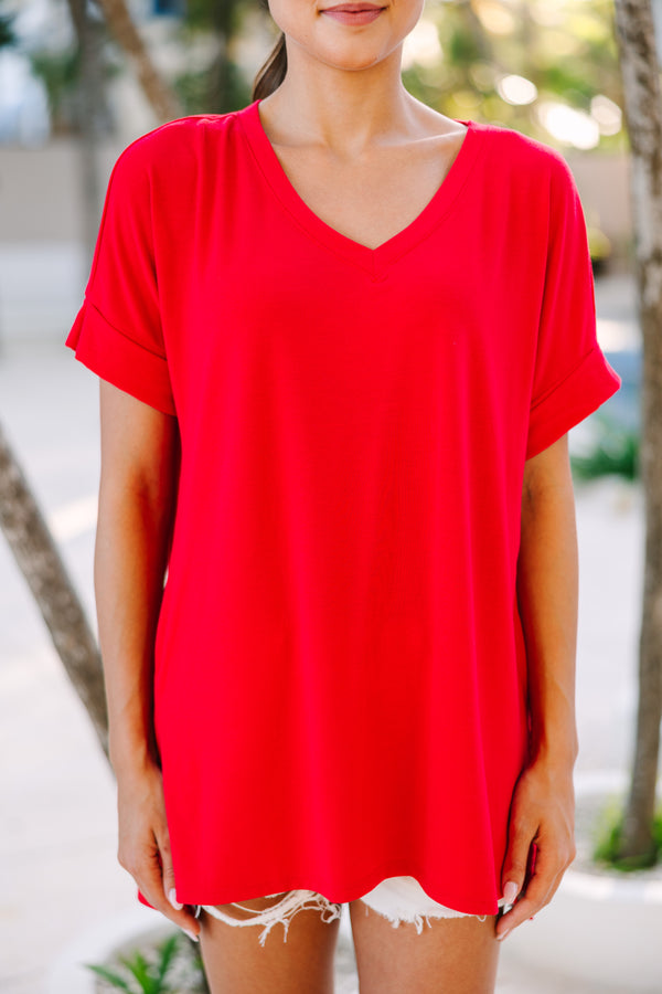 Make Your Life Easy Ruby Red V-Neck Top