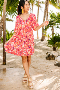From Now On Hot Coral Pink Floral Dress