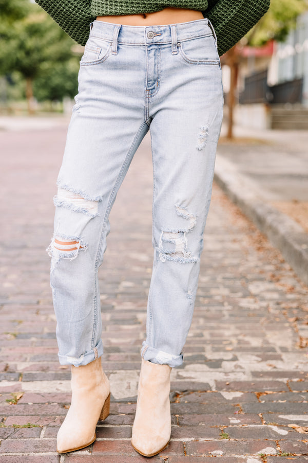 Edgy Light Wash Distressed Boyfriend Jeans - Casual Jeans – Shop The