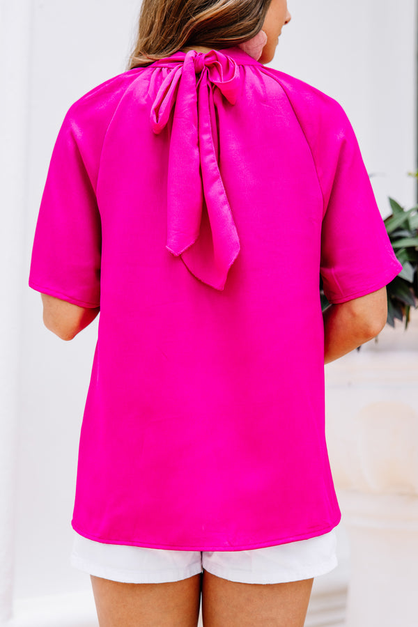 Tell Your Truth Fuchsia Pink Mock Neck Blouse