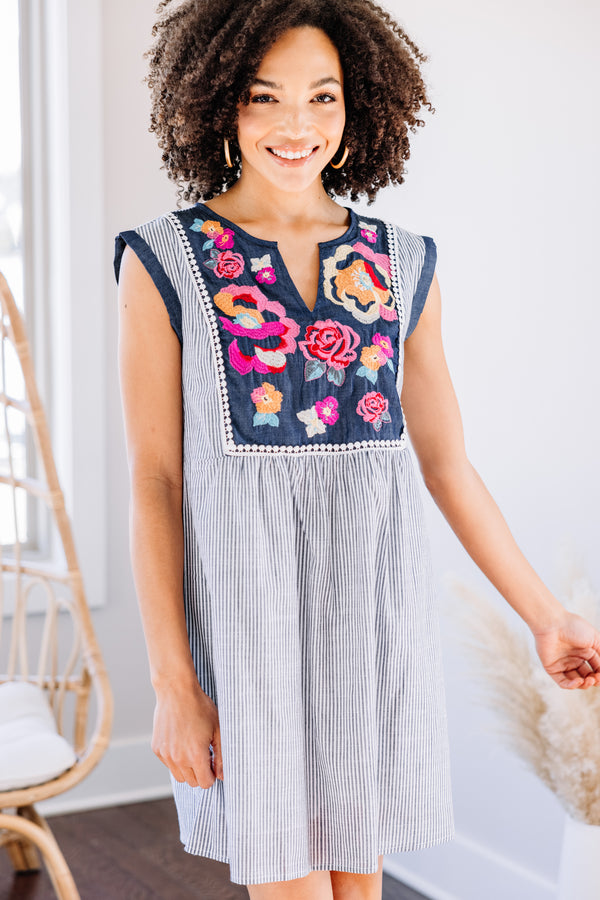 embroidered striped dress