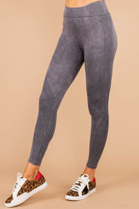 high banded waistline, stretchy fabric, soft, gray, legging, ribbed leggings