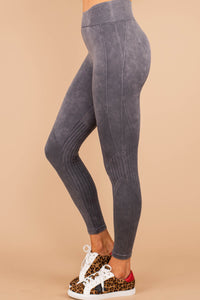 high banded waistline, stretchy fabric, soft, gray, legging, ribbed leggings