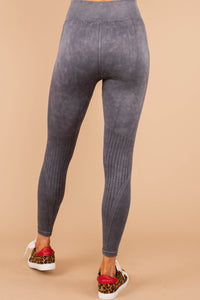 high banded waistline, stretchy fabric, soft, gray, legging, ribbed leggings