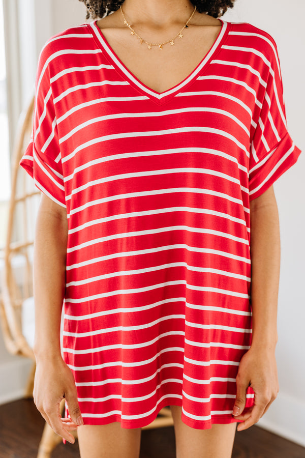This Is No Joke Ruby Red Striped Top