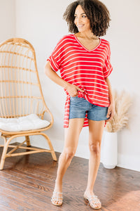 This Is No Joke Ruby Red Striped Top