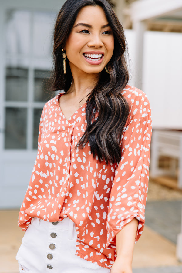 On A Mission Coral Orange Spotted Leopard Top