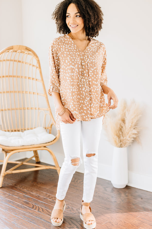 On A Mission Taupe Spotted Leopard Top