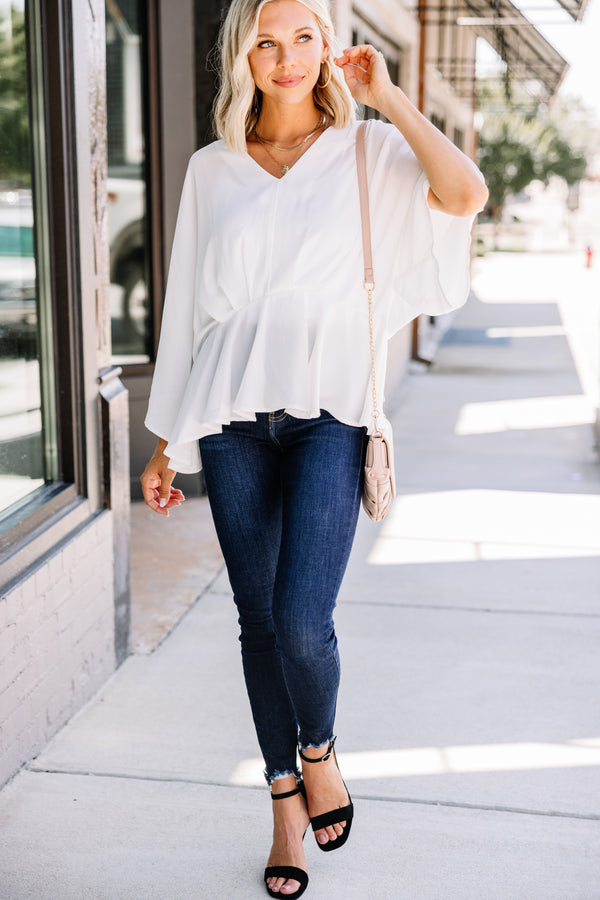 Chic White Kimono Sleeve Blouse - Classy Tops for Women – Shop the Mint