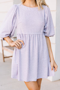 round neckline, lavender, babydoll dress, dress, puffed sleeves
