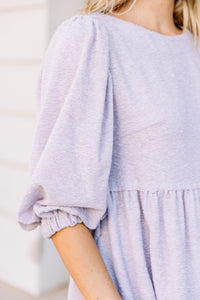 round neckline, lavender, babydoll dress, dress, puffed sleeves