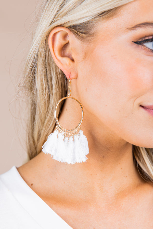 Flirting With Fun White Tassel Earrings